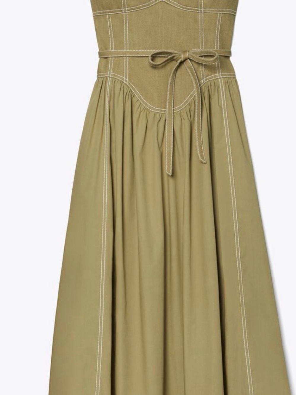 Tory Burch Olive Green Cotton Twill Dress with Tie-Strap Bodice - Picture 4 of 5